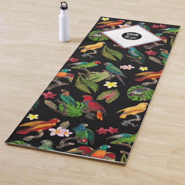 Tropical Parrots Leaves, Flowers Business Logo Yoga Mat (In Situ)