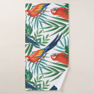 Tropical Parrots: Lush Palm Seamless Bath Towel