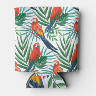 Tropical Parrots: Lush Palm Seamless Can Cooler