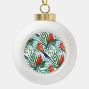 Tropical Parrots: Lush Palm Seamless Ceramic Ball Christmas Ornament