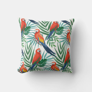 Tropical Parrots: Lush Palm Seamless Throw Pillow