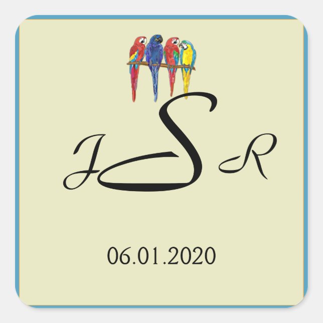 Tropical Parrots Monogram Sticker (Front)