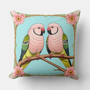 Tropical Parrots on Flowering Branch Throw Pillow