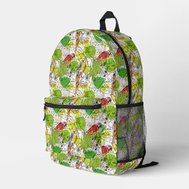 Tropical Parrots Printed Backpack (Back Corner Right)