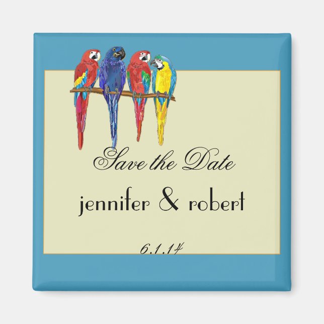 Tropical Parrots Save the Date Magnet (Front)