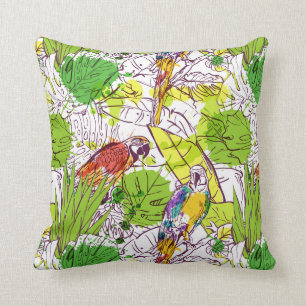 Tropical Parrots Throw Pillow