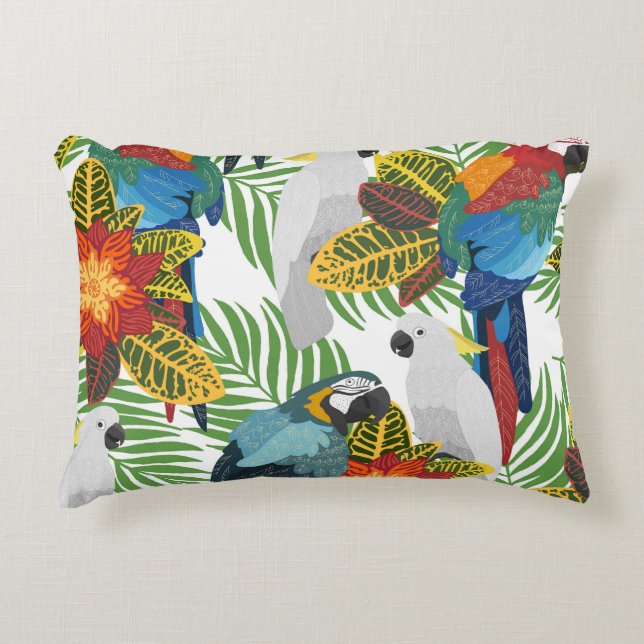 Tropical parrots, vintage seamless pattern. accent pillow (Front)