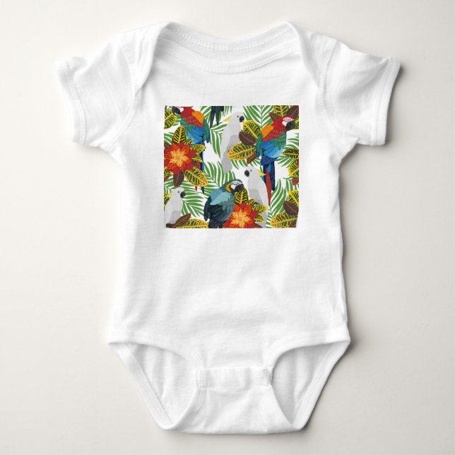 Tropical parrots, vintage seamless pattern. baby bodysuit (Front)