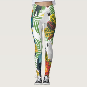 Tropical parrots, vintage seamless pattern. leggings