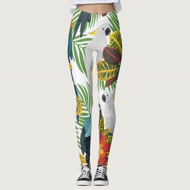 Tropical parrots, vintage seamless pattern. leggings (Front)