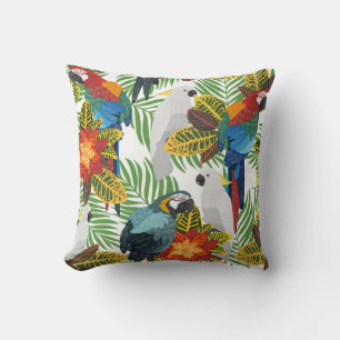 Tropical parrots, vintage seamless pattern. throw pillow