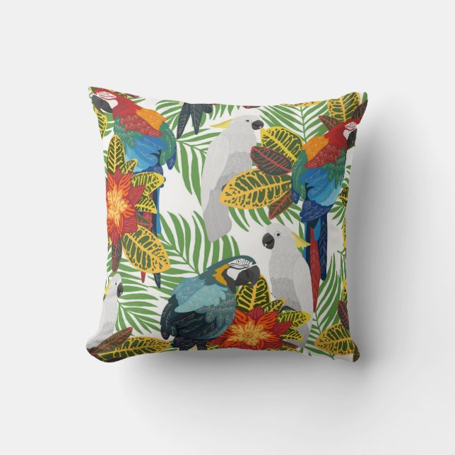 Tropical parrots, vintage seamless pattern. throw pillow (Front)