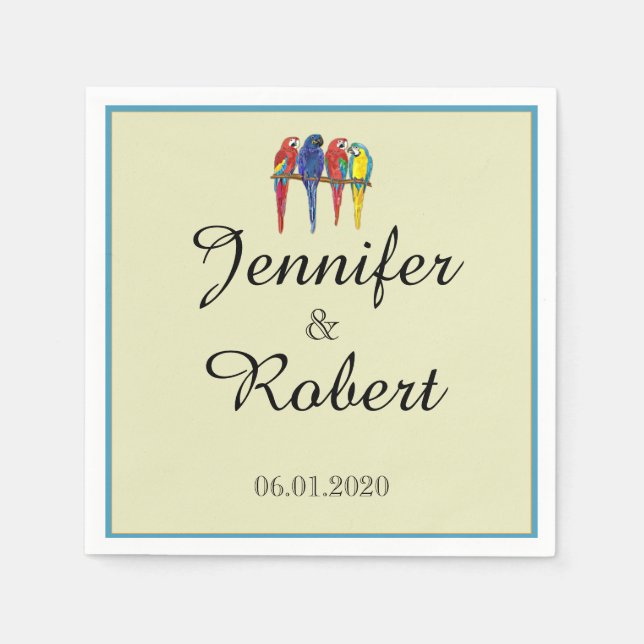 Tropical Parrots Wedding Napkin (Front)