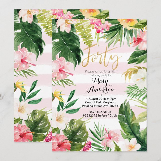 Tropical party forty 40th Birthday Invitation (Front/Back)