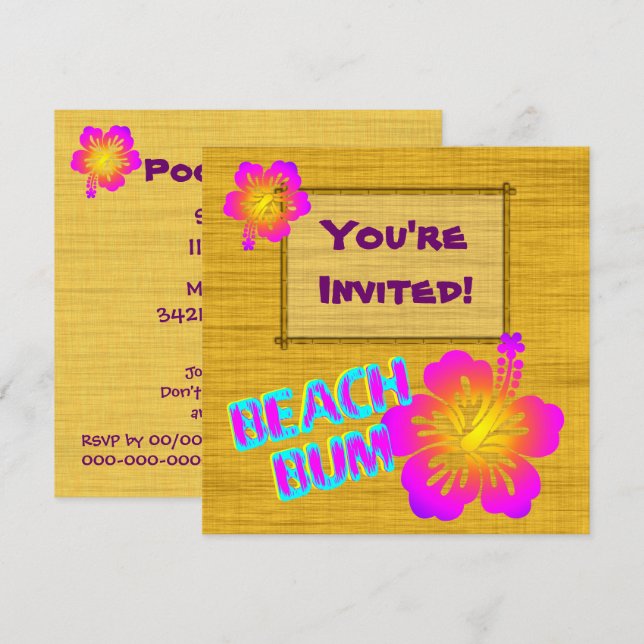 Tropical Party Hibiscus Flower Custom Invitations (Front/Back)