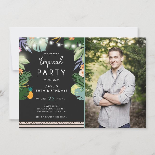 Tropical Party Luau Aloha Man Birthday Invitation (Front)