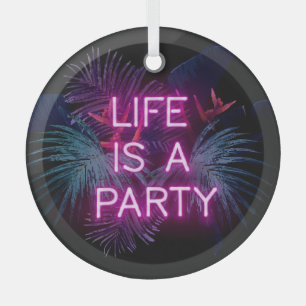 Tropical party, neon palm leaves. glass ornament