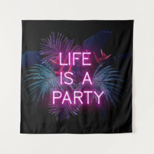 Tropical party, neon palm leaves. tapestry