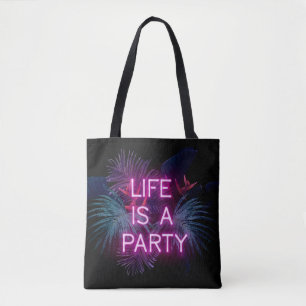 Tropical party, neon palm leaves. tote bag