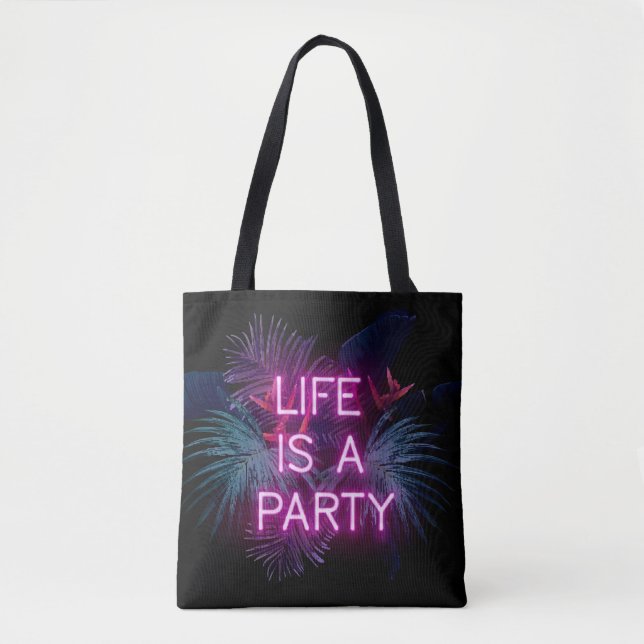 Tropical party, neon palm leaves. tote bag (Front)