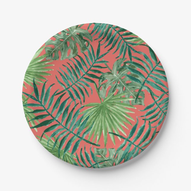 Tropical Party Palm Leaves Beach Wedding Paper Plate (Front)