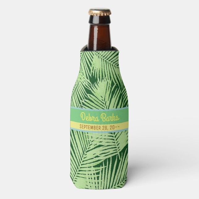tropical party palm leaves custom bottle cooler (Bottle Front)