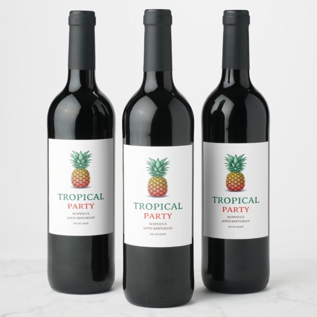 Tropical party retro pineapple wine label (Bottles)