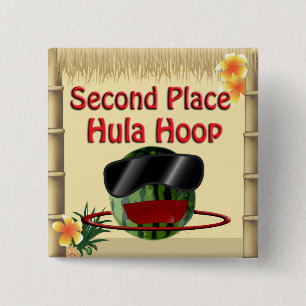 Tropical Party Tiki Hut 2nd Place Hula Hoop 2 Inch Square Button