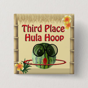 Tropical Party Tiki Hut  3rd Place Hula Hoop 2 Inch Square Button