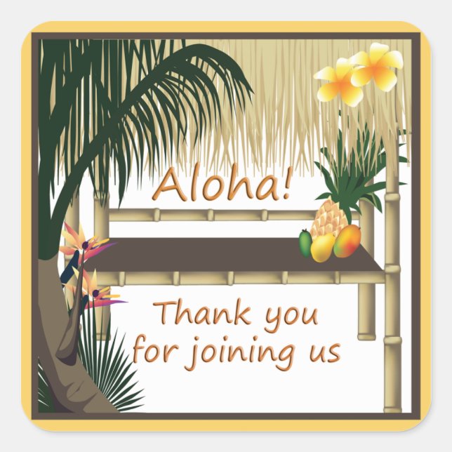 Tropical Party Tiki Hut Aloha Favour Sticker (Front)