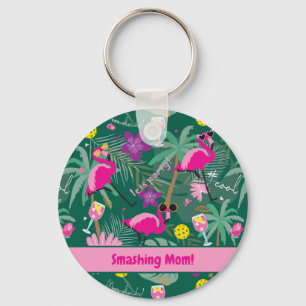 🤩Tropical party with pickleball, custom text  Keychain