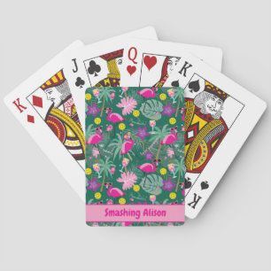 🤩Tropical party with pickleball, custom text  Playing Cards