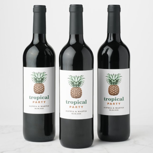 Tropical party with pineapple  wine label (Bottles)