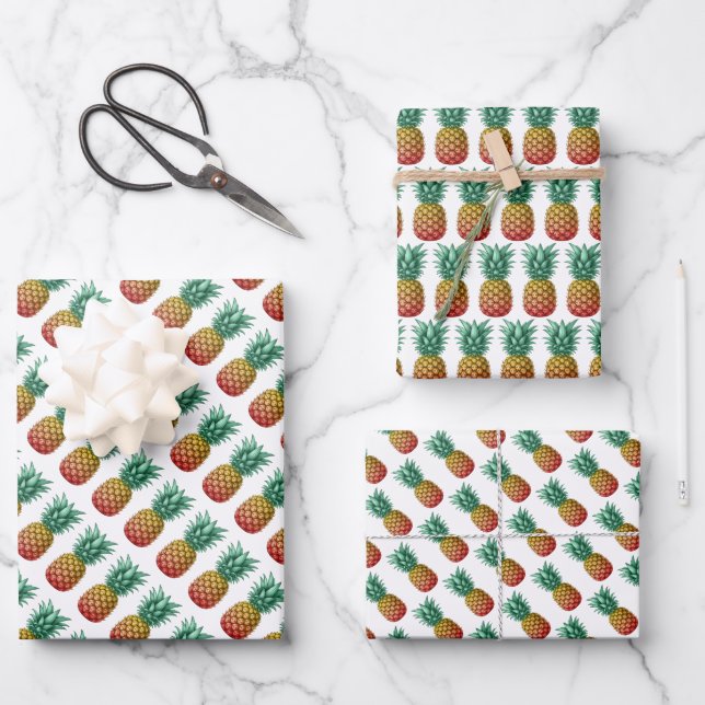 Tropical party with retro pineapple wrapping paper sheet (Front)