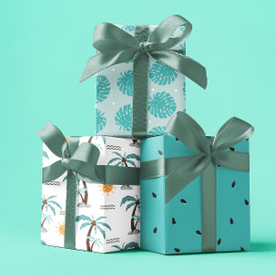 Tropical Pastel Blue Summer Palms Coastal Wrapping Paper Sheet