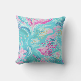 Tropical Pastel Caribbean Coral Reef Summer Resort Throw Pillow