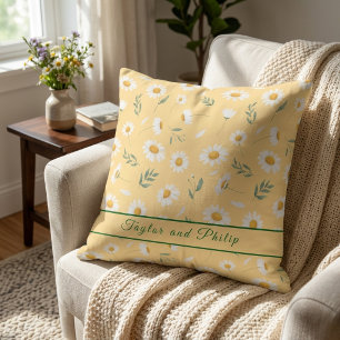 Tropical Pastel Daisy Floral Pattern Outdoor Throw Pillow