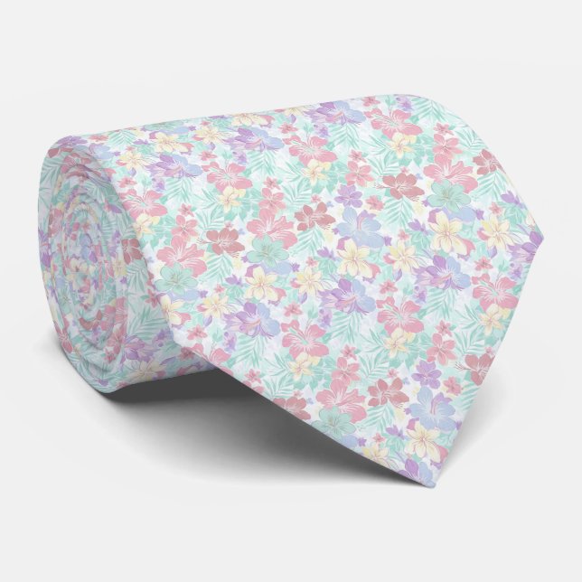 Tropical Pastel Floral Pattern Tie (Rolled)