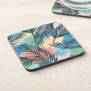 Tropical Pastel Leaf Pattern Coaster