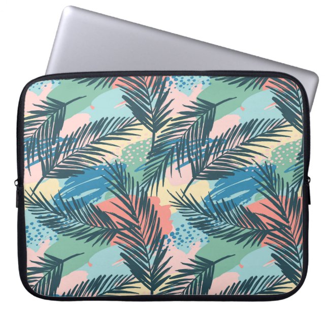 Tropical Pastel Leaf Pattern Laptop Sleeve (Front)