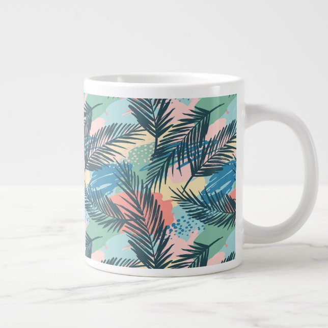 Tropical Pastel Leaf Pattern Large Coffee Mug (Right)