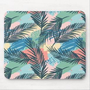 Tropical Pastel Leaf Pattern Mouse Pad