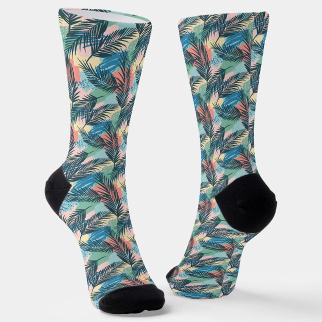 Tropical Pastel Leaf Pattern Socks (Angled)