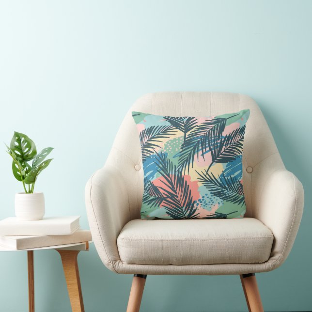 Tropical Pastel Leaf Pattern Throw Pillow (Chair)
