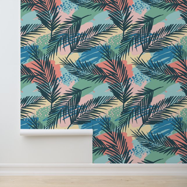 Tropical Pastel Leaf Pattern Wallpaper (Application)