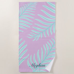 Tropical Pastel Leaves Monogram Beach Towel
