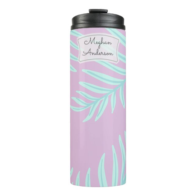 Tropical Pastel Leaves Monogram Thermal Tumbler (Front)