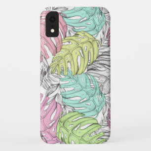 Tropical pastel monstera leaf watercolor pattern  iPhone XR case