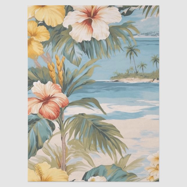 Tropical Pastel Ocean View Decoupage Tissue Paper (Front)