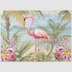 Tropical Pastel Ocean View Pink Flamingo Decoupage Tissue Paper
